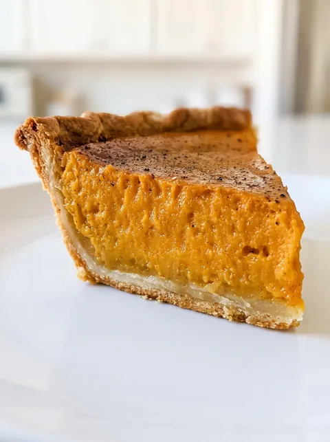 A slice of buttermilk sweet potato pie.