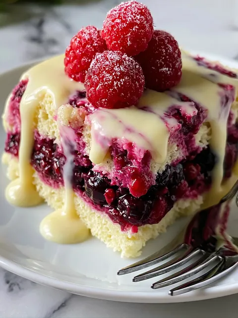 A slice of white chocolate raspberry cake.