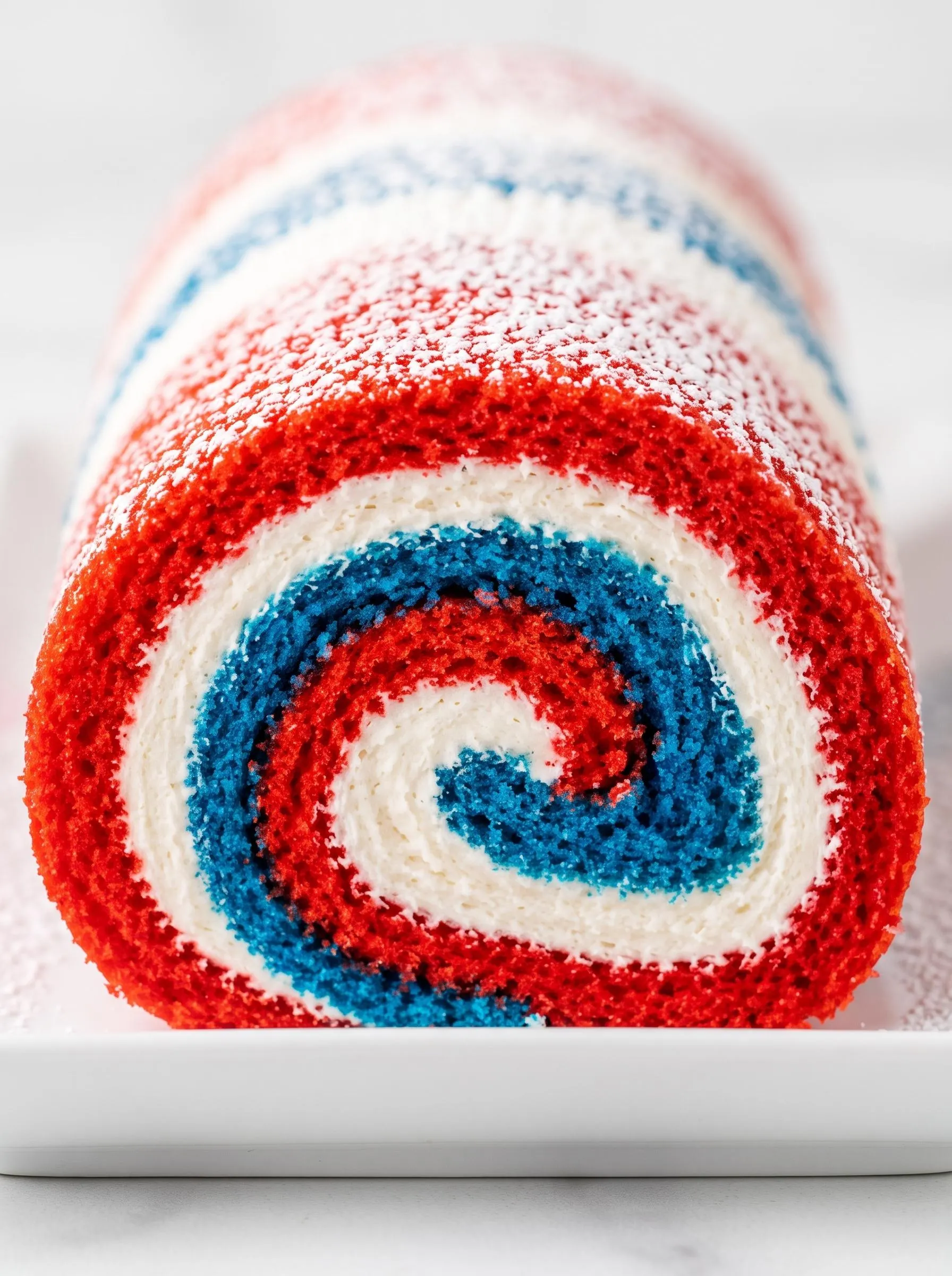 A cake roll with red, white and blue colors.