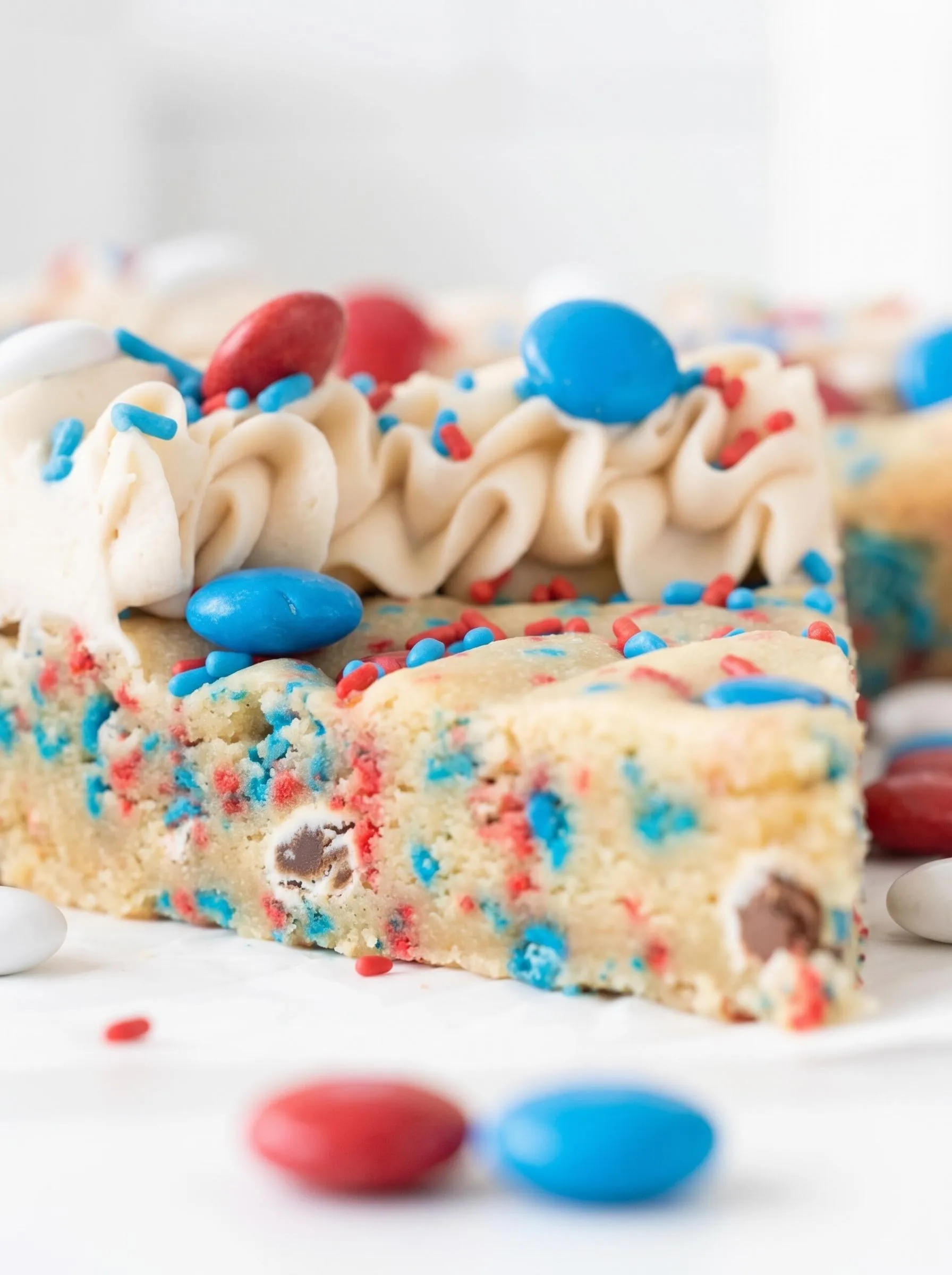 A piece of a fireworks sugar cookie cake.