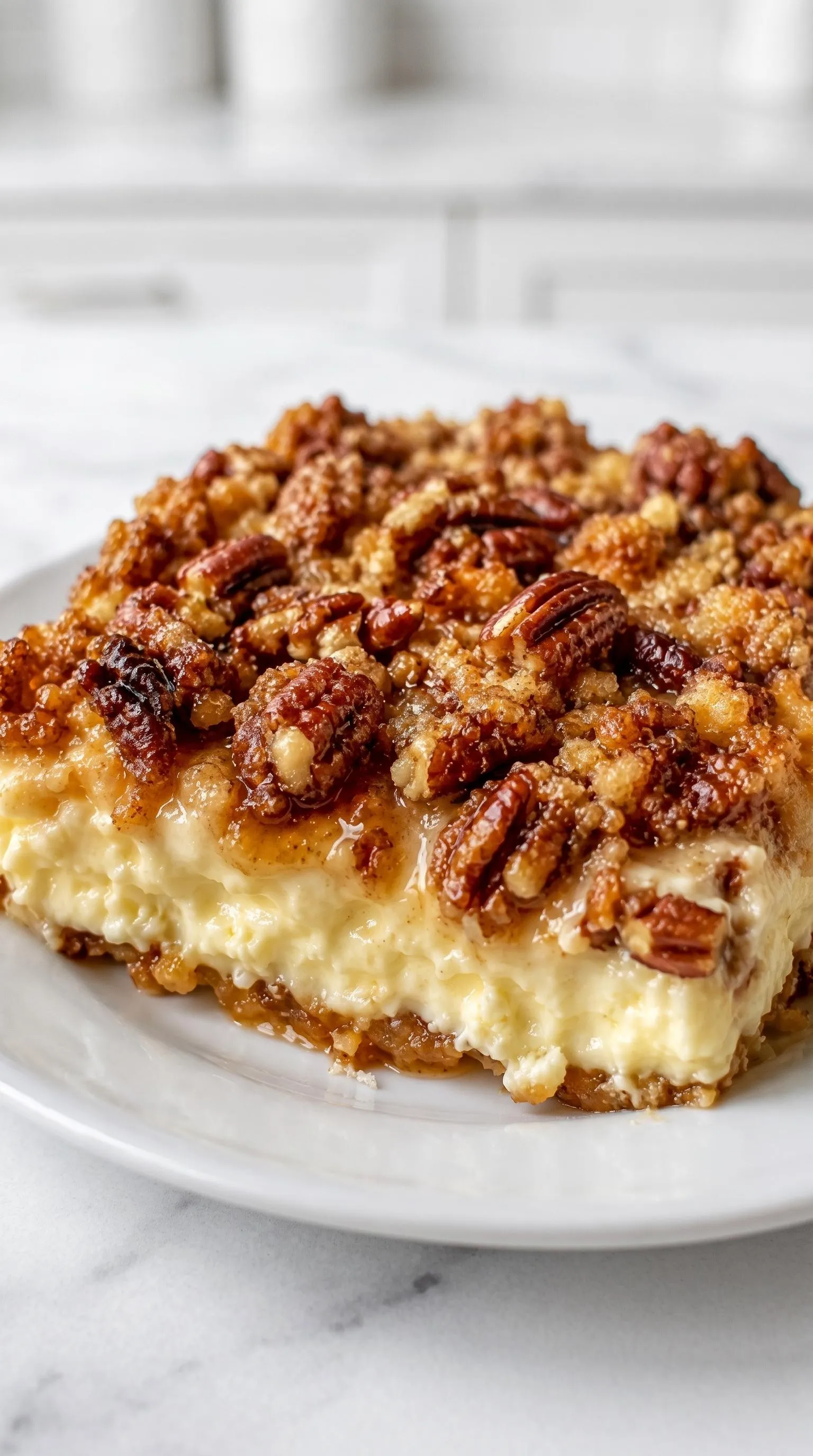 A slice of Cream Cheese Pecan Dump Cake.
