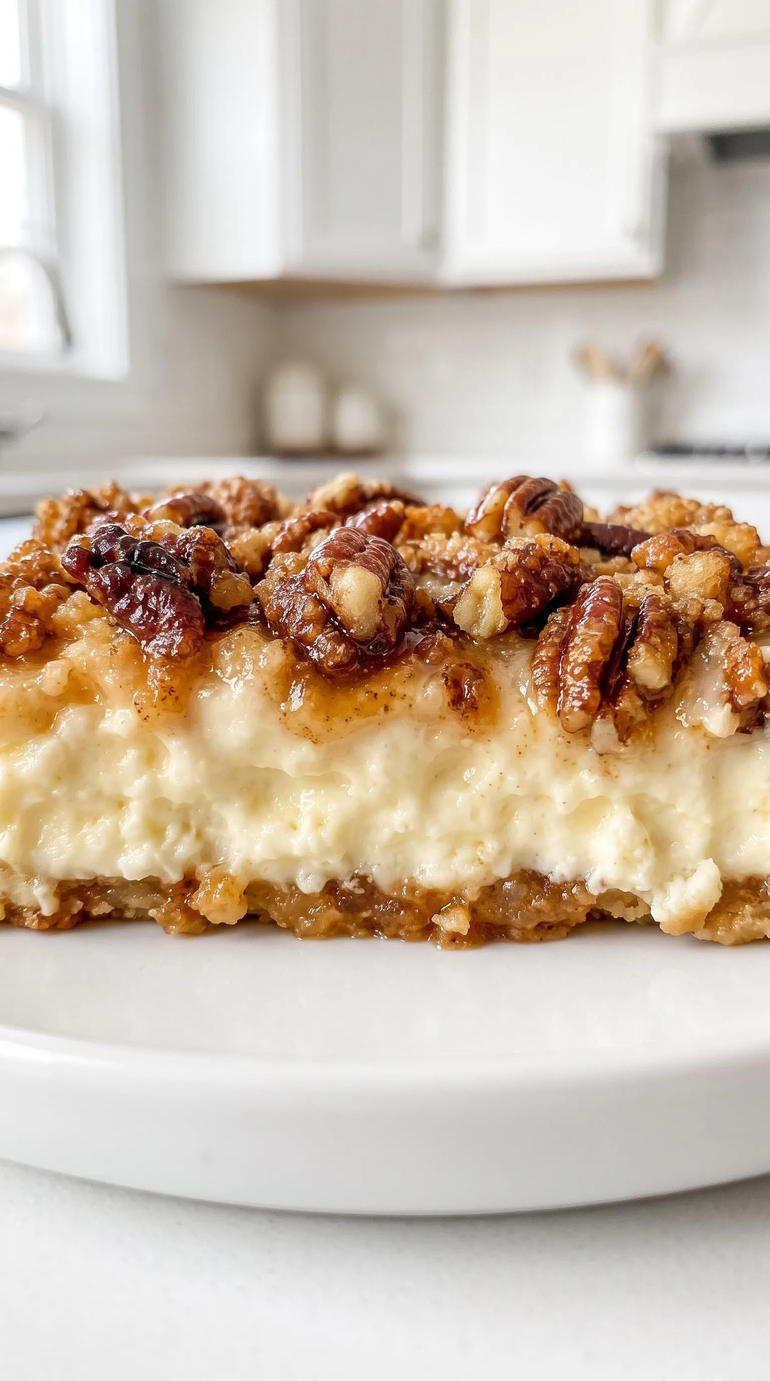 A piece of cream cheese pecan dump cake.