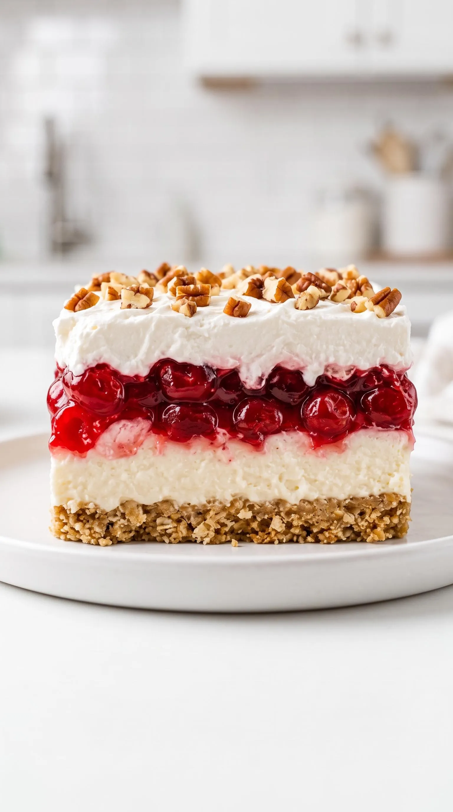 A piece of cherry lush cake.