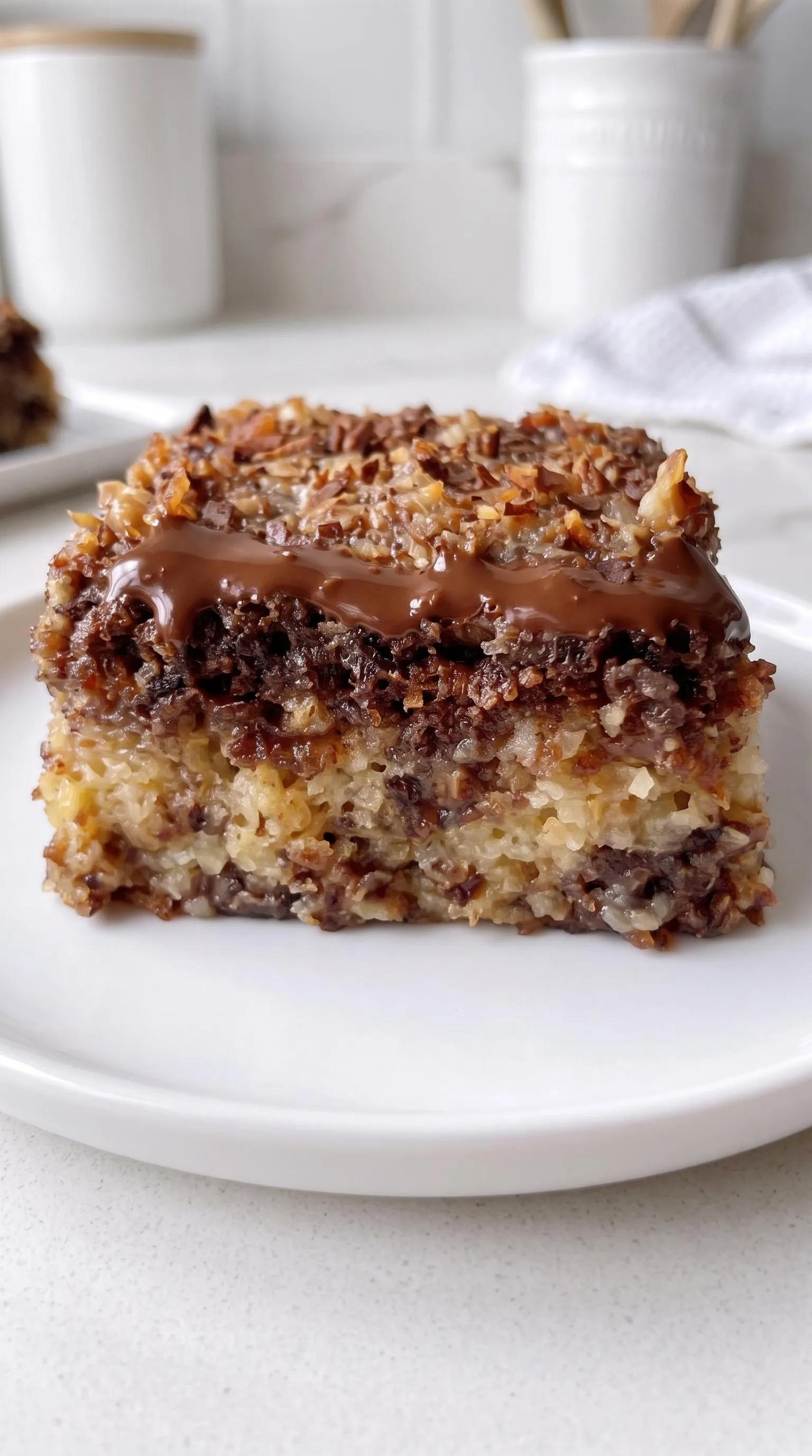 A piece of German Chocolate Dump Cake.