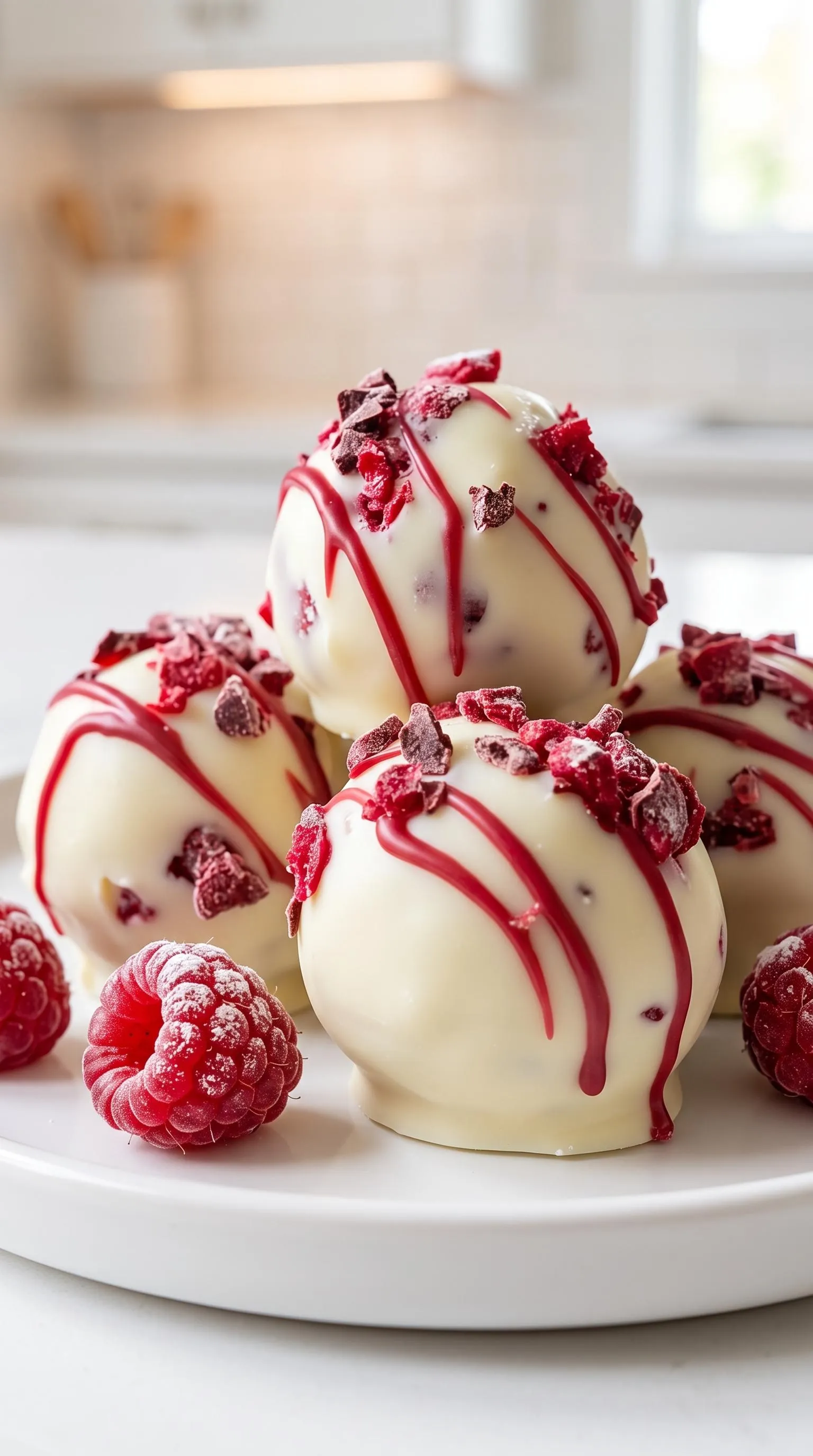 Delicious White chocolate raspberry cheesecake balls.