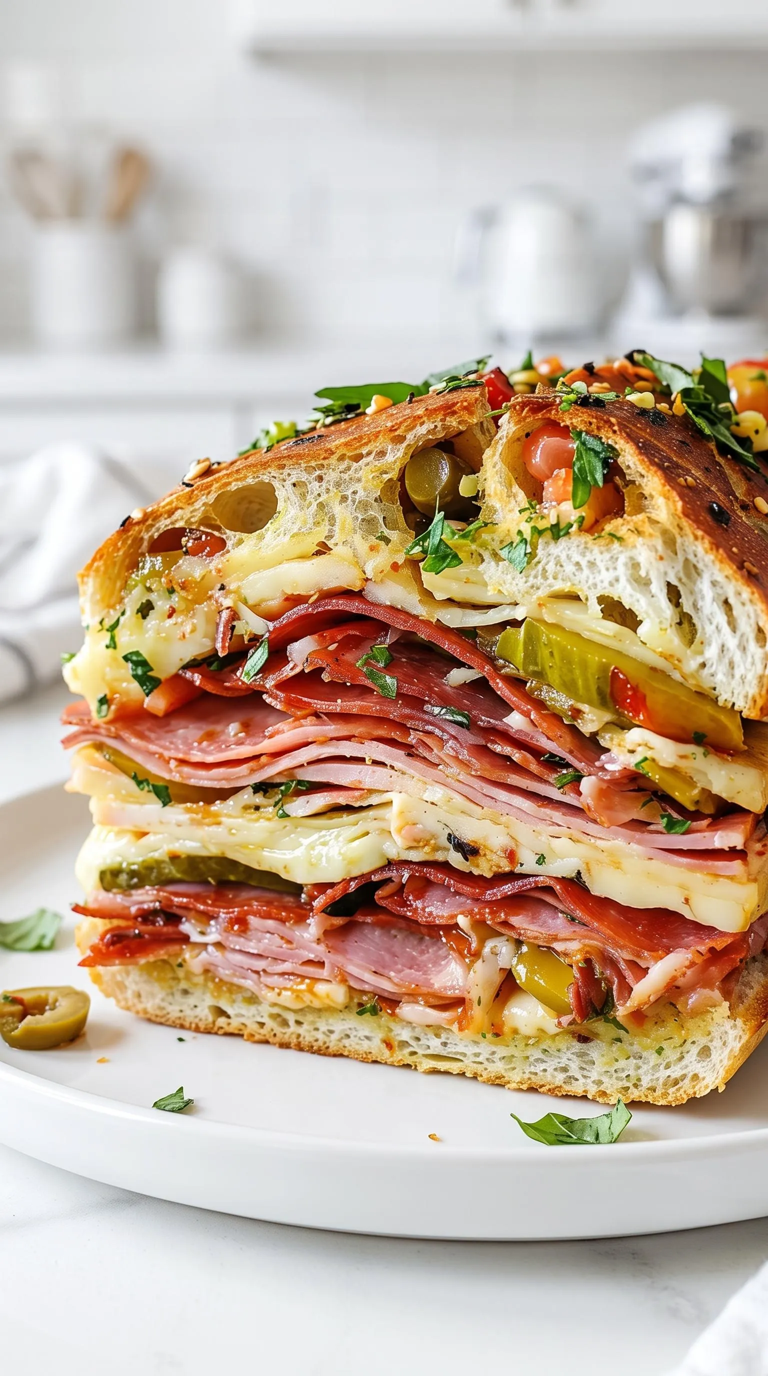 A Classic Italian Muffuletta Sandwich.