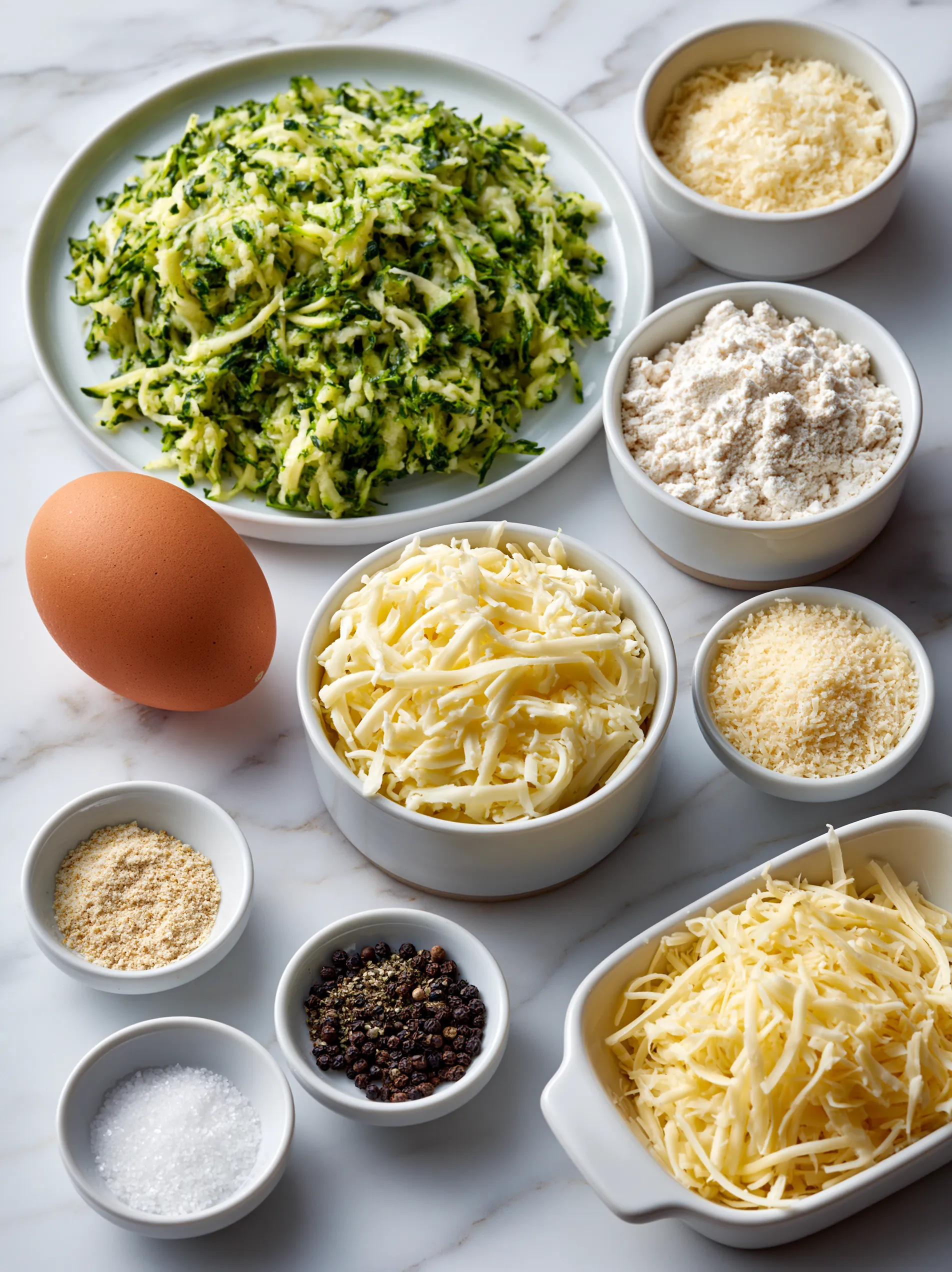 A variety of ingredients for cheesy zucchini breadsticks.