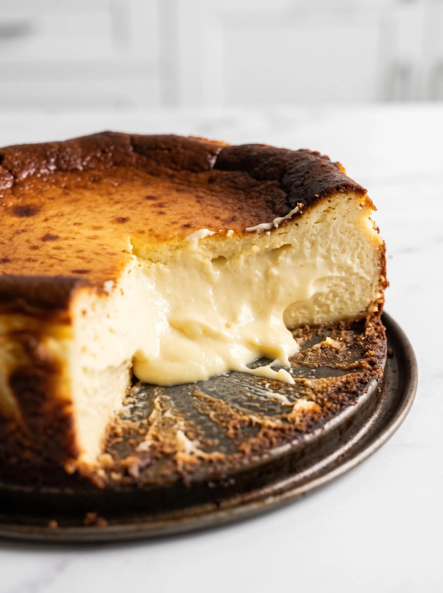 A slice of Basque cheesecake.