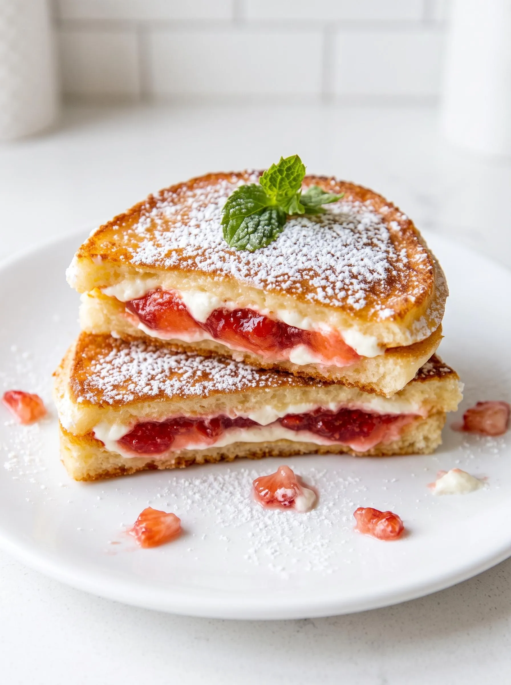 A plate of fried strawberry cheesecake sandwiches.