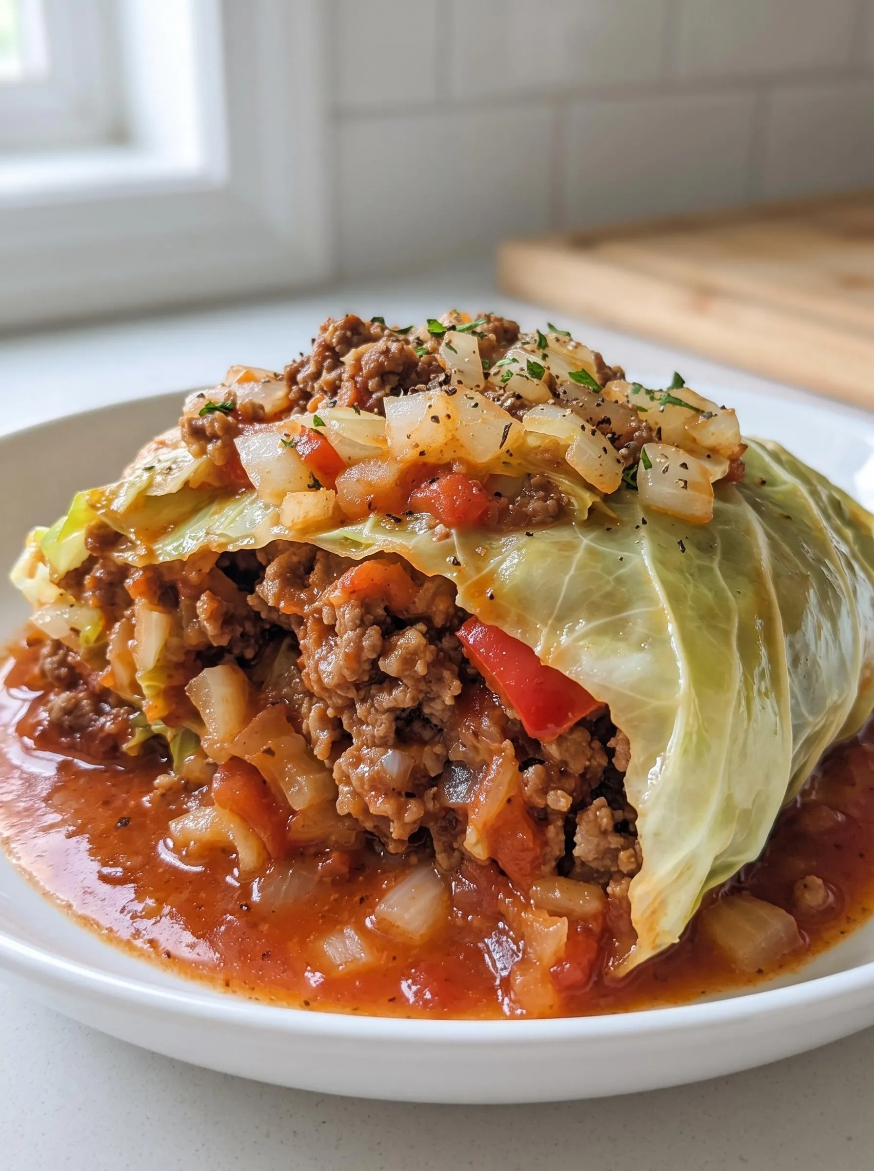 A plate of stuffed cabbage rolls.