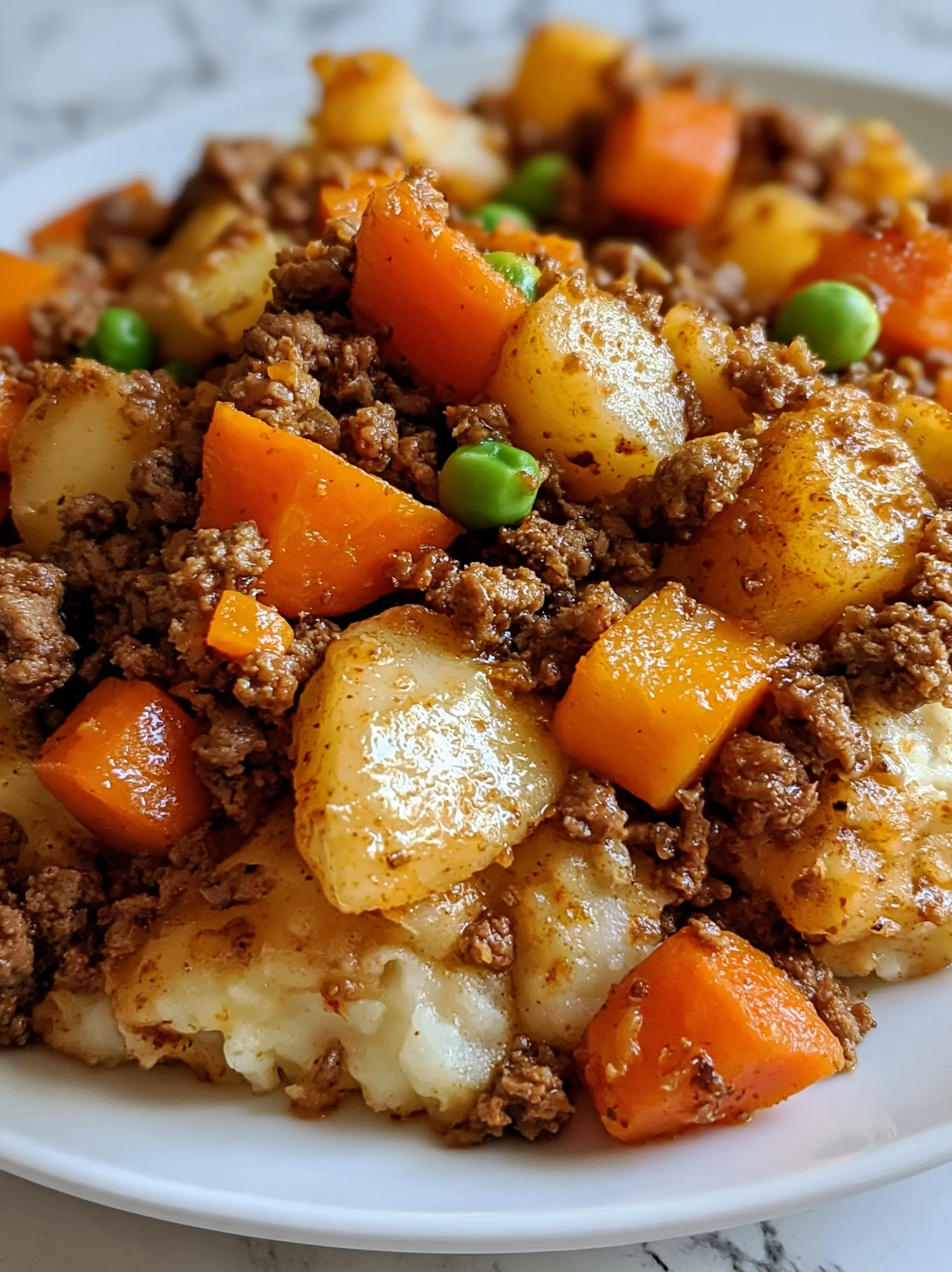 A plate of food with peas and carrots.