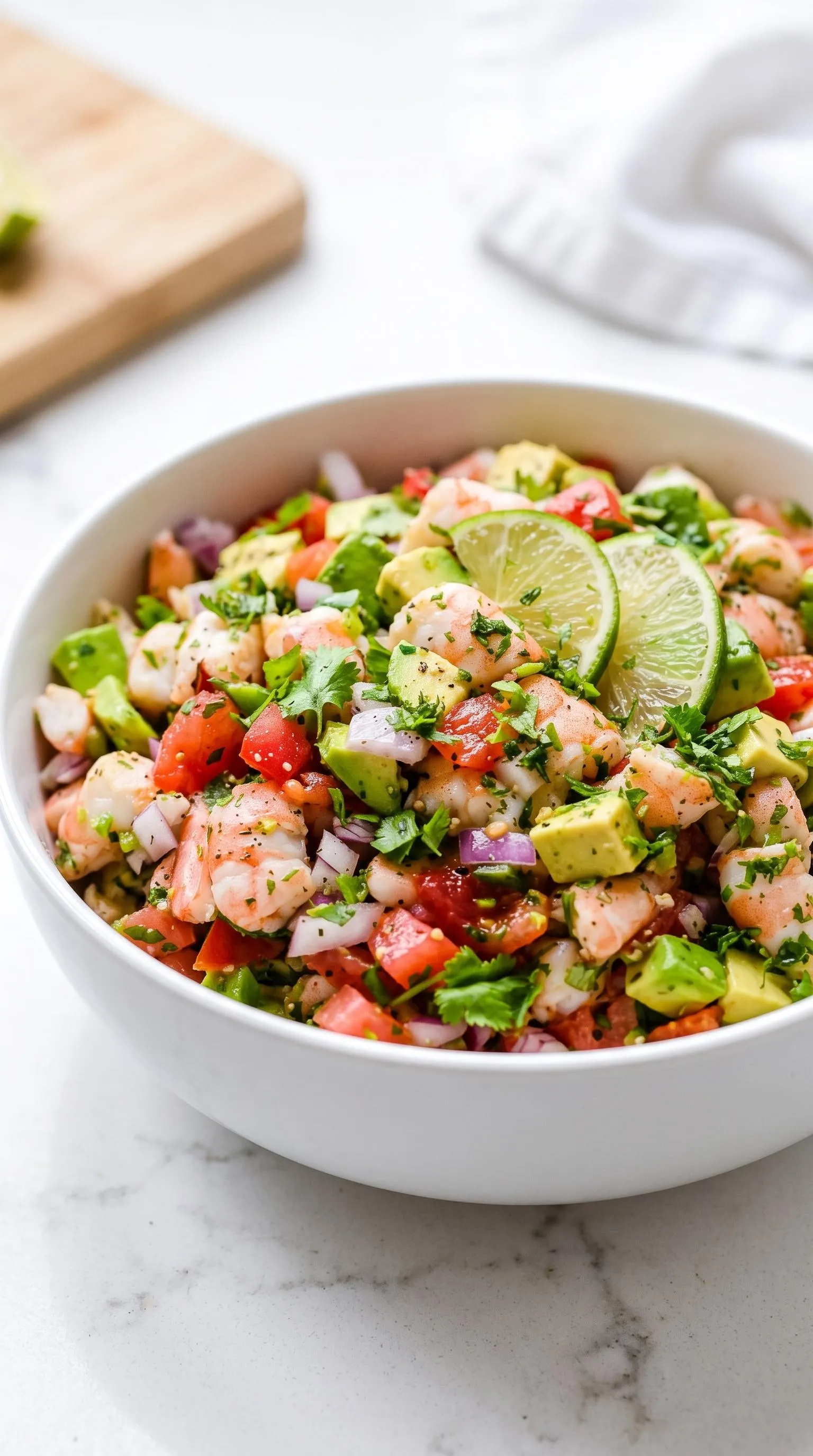 A shrimp and avocado salad.