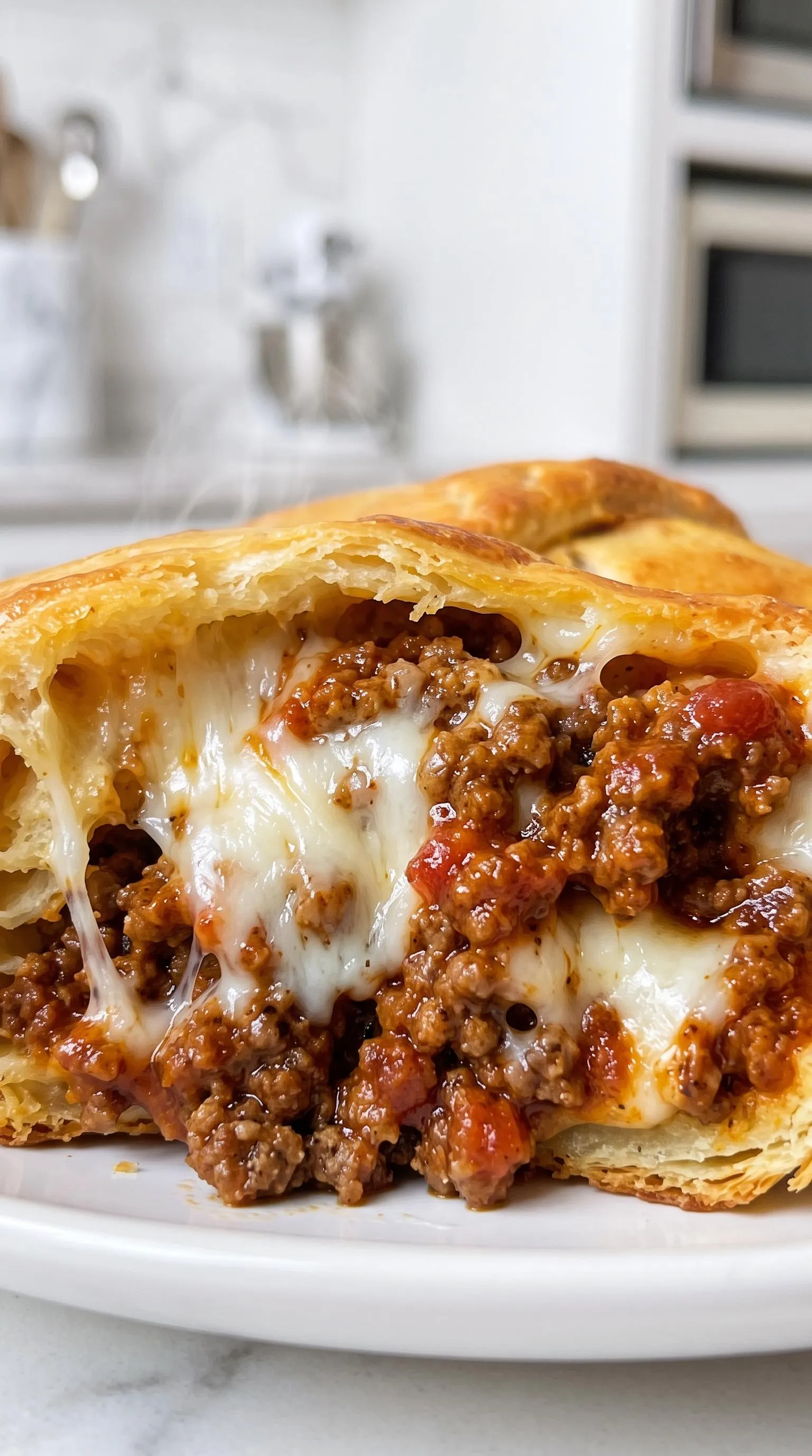 A taco with beef, mozzarella, and tomatoes.