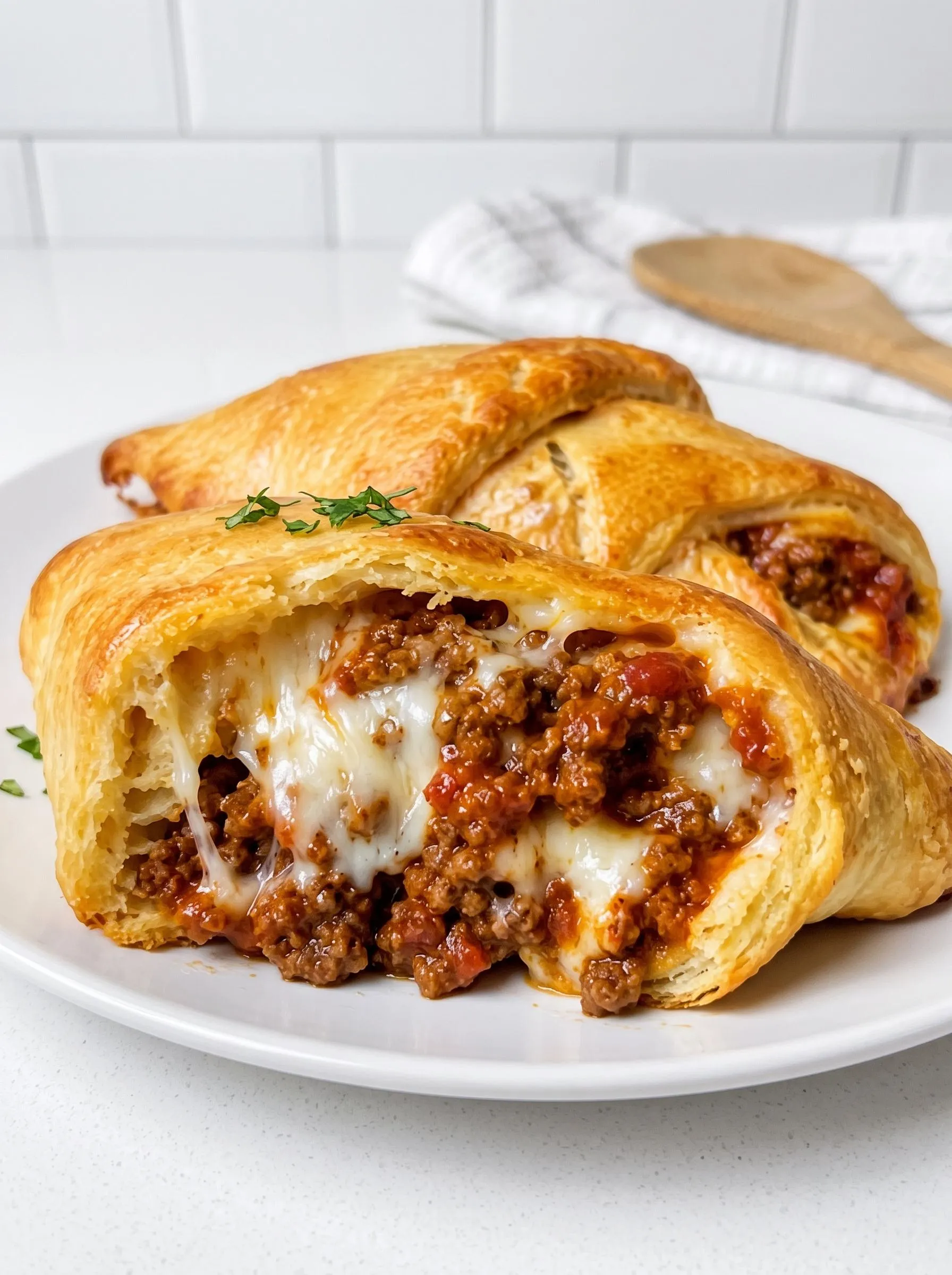 A plate of beef and cheese crescent pockets.
