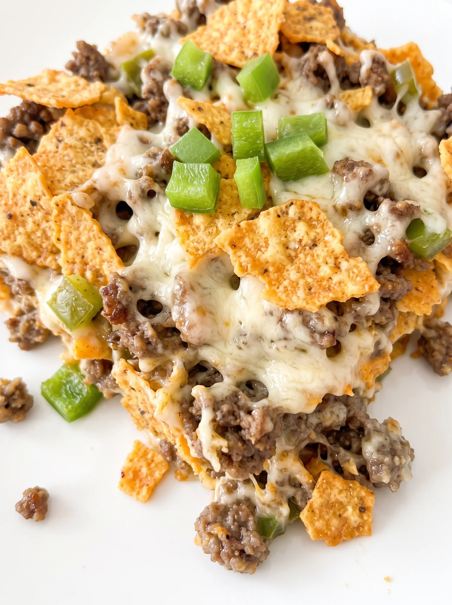 A close up of a Dorito Meatloaf Casserole.