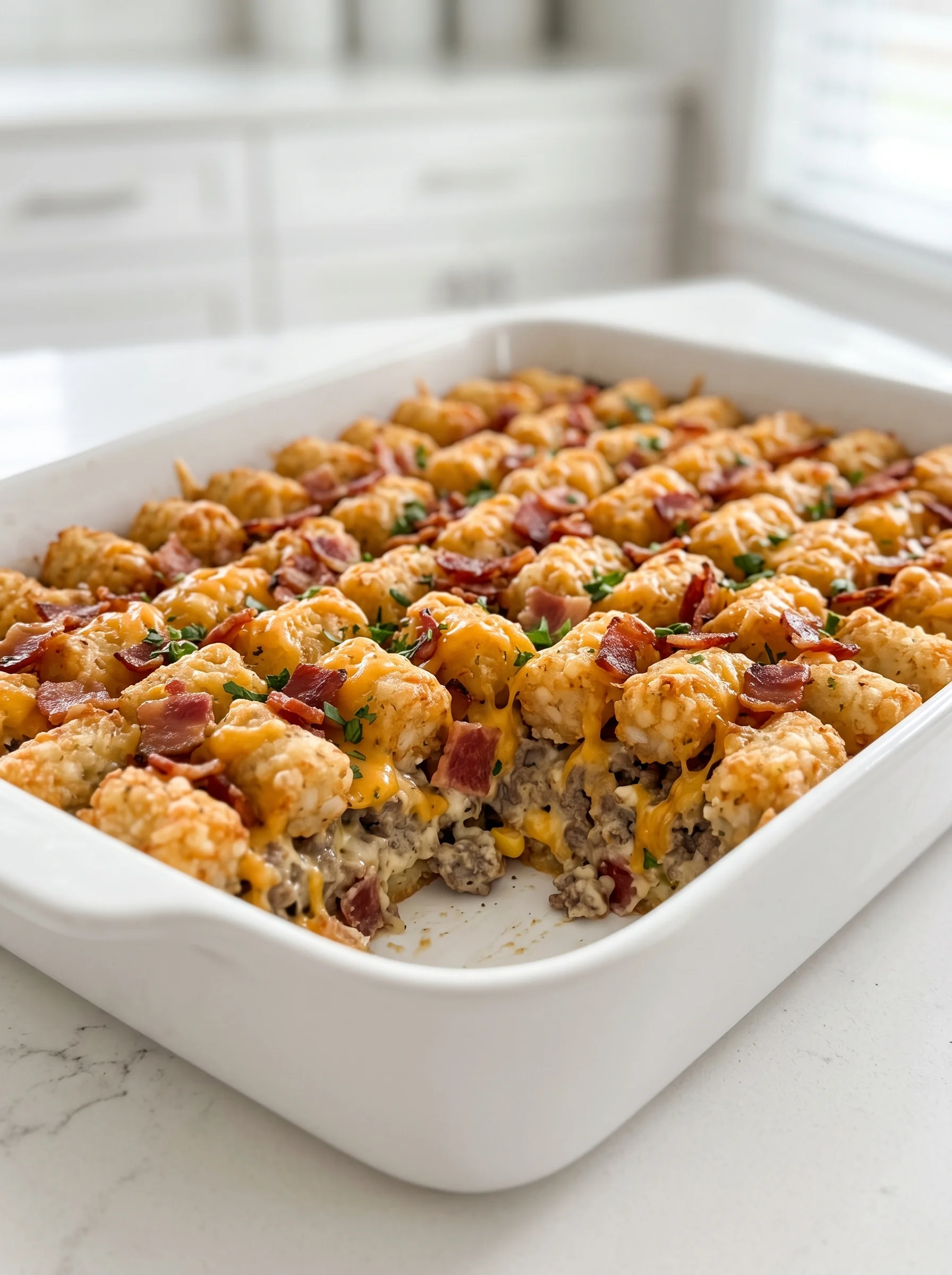 A dish of bacon cheeseburger tater tots.