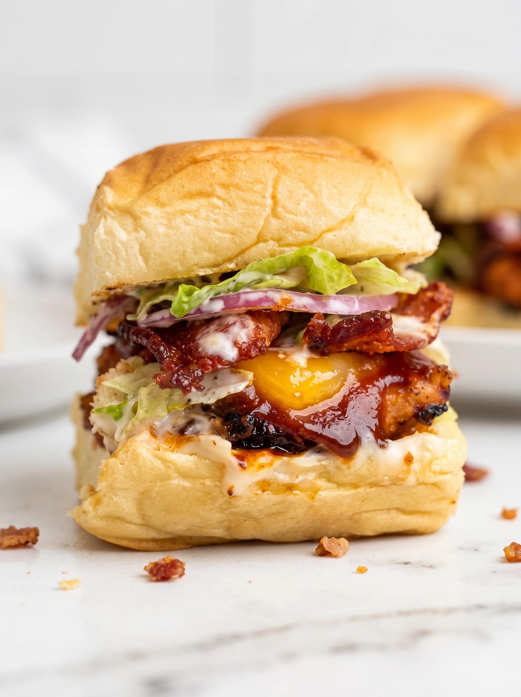 Bacon Ranch BBQ Chicken Sliders.