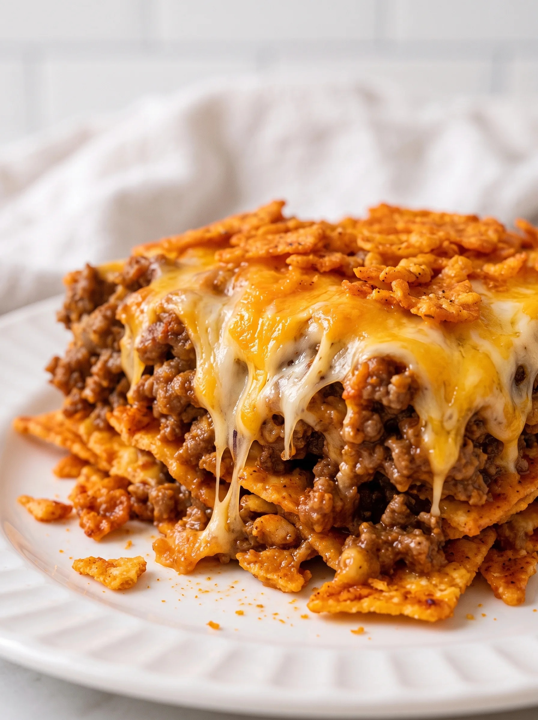 A Doritos Taco Bake on a white plate.