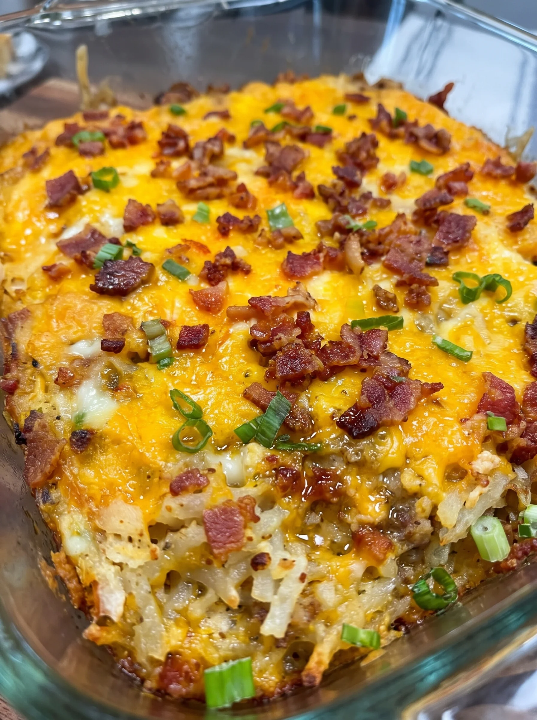 A loaded hash brown breakfast.