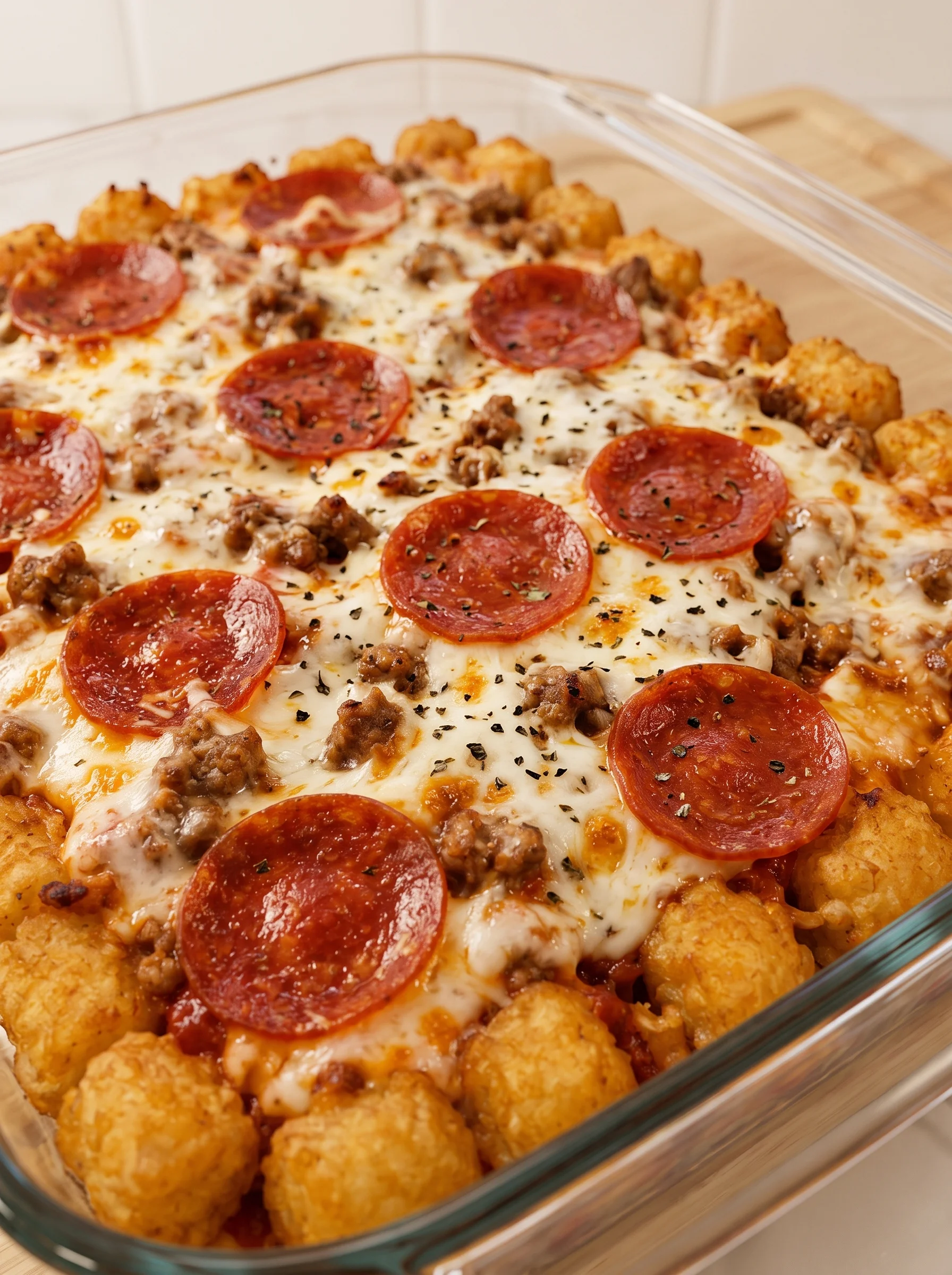 A cheesy tater tot pizza.