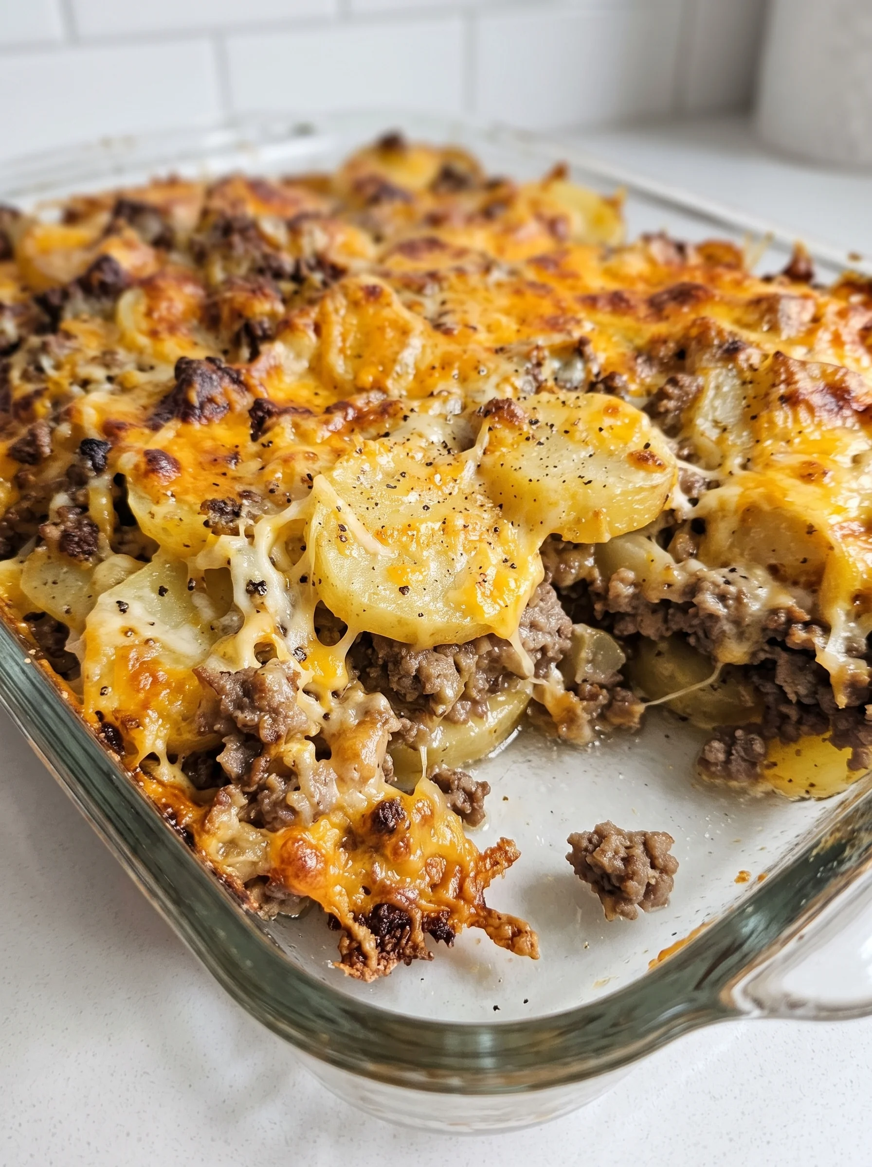 A cheesy hamburger potato casseorle.