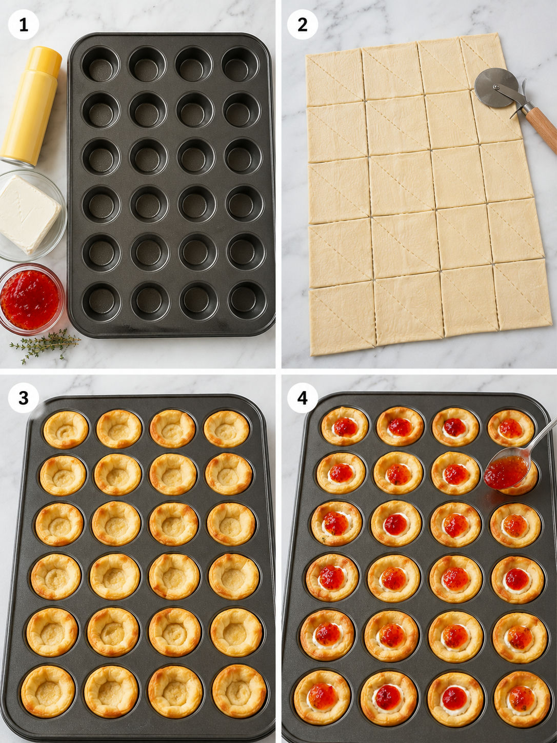 Four steps for making pepper jelly cream cheese crescent bites