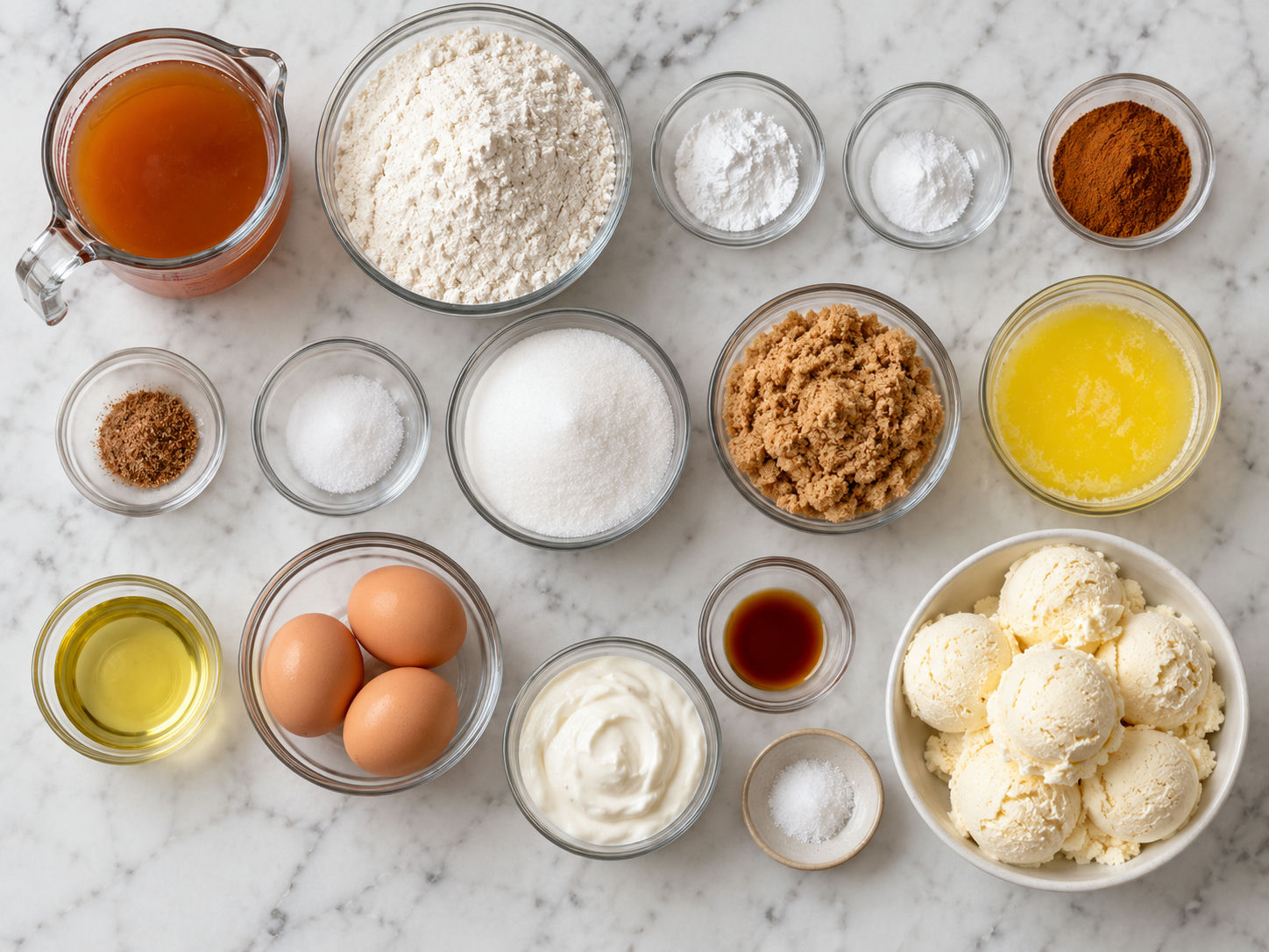 Ingredients for apple cider donut cake with vanilla ice cream