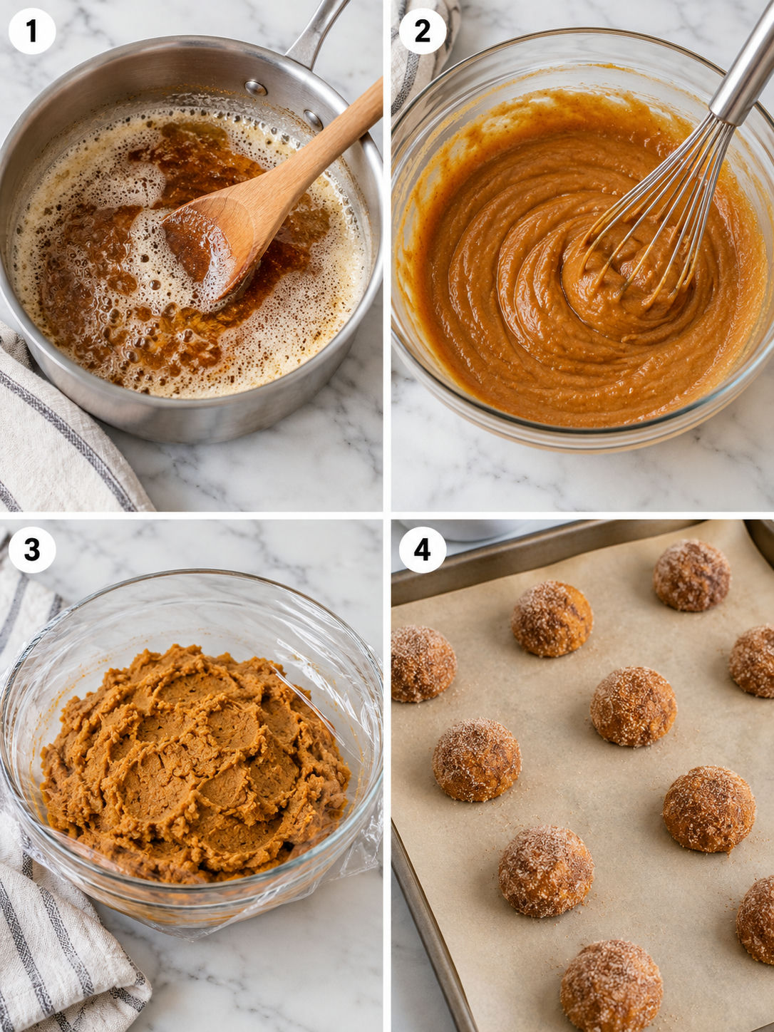 Four steps for making brown butter pumpkin cookies