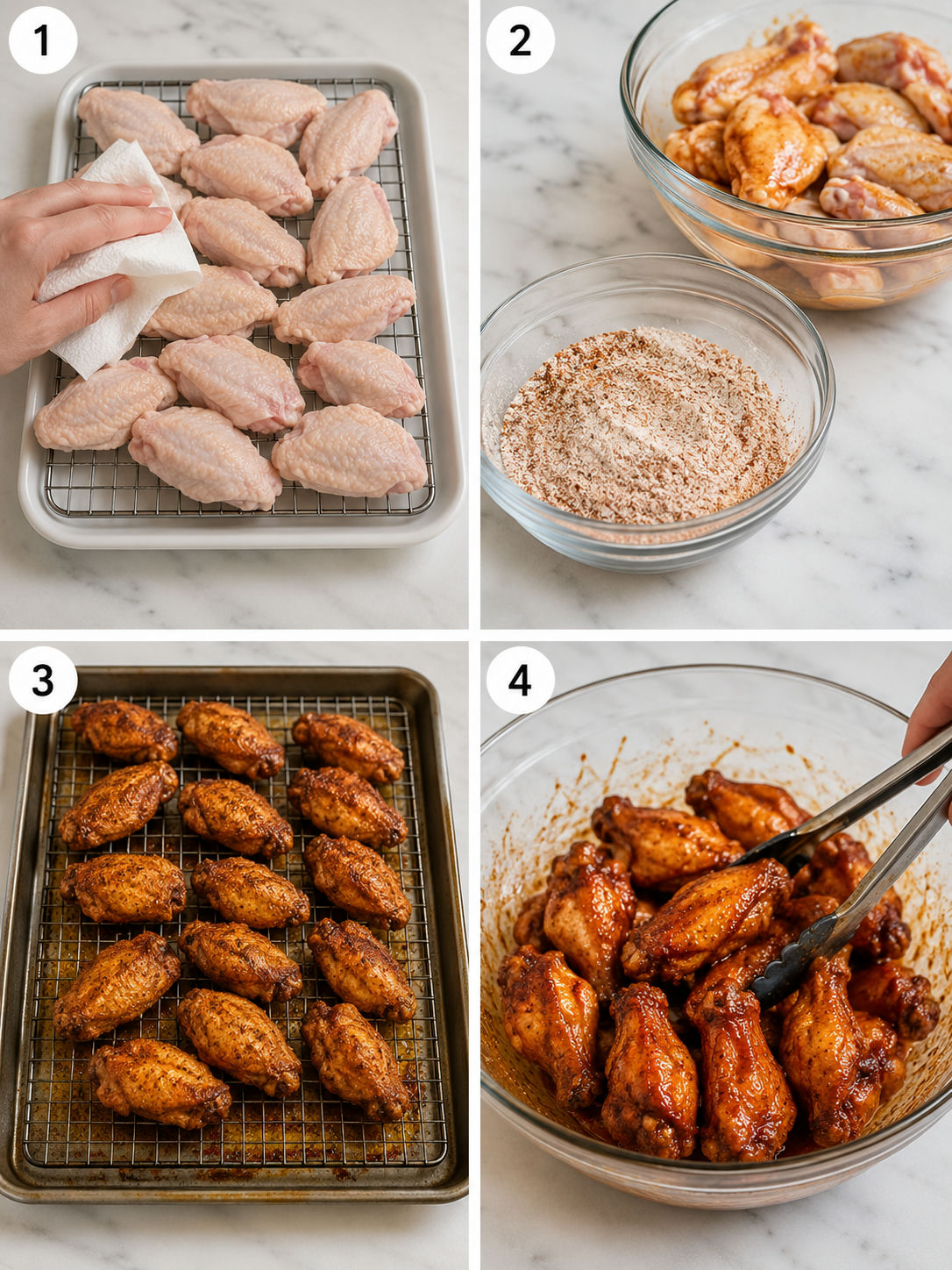 Four steps for making crispy hot honey Cajun wings