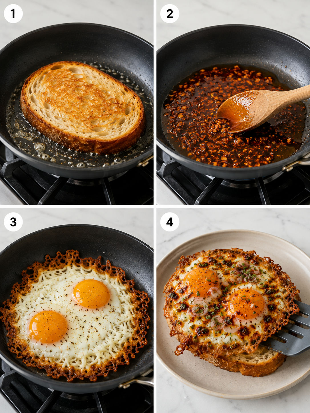 Steps for making hot honey chili crisp eggs on toast