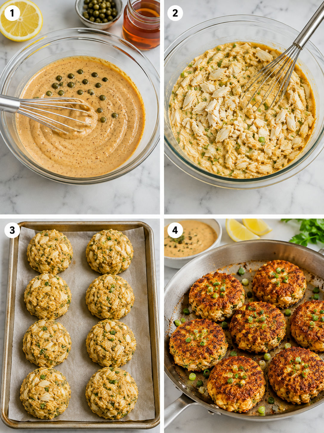 Four steps for making Louisiana crab cakes with remoulade
