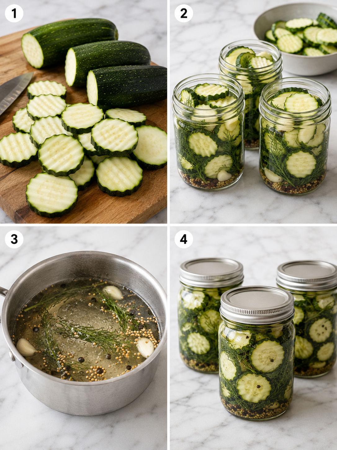 Four steps for making zucchini pickles in jars
