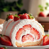 A strawberry cake with white frosting and strawberries on top.