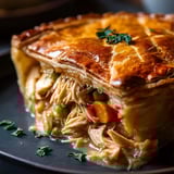 A close up of a chicken pot pie.