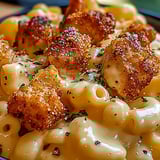 A bowl of macaroni and cheese with bread crumbs on top.