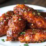 A plate of barbecue chicken wings.