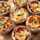 A group of mini pizzas with cheese and sauce.