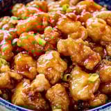 A bowl of chicken with sauce.