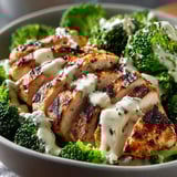 A bowl of chicken and broccoli.
