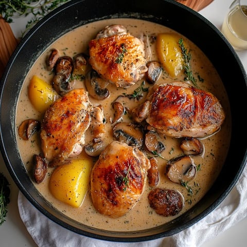 Herb Roasted Chicken in Creamy White Wine Sauce